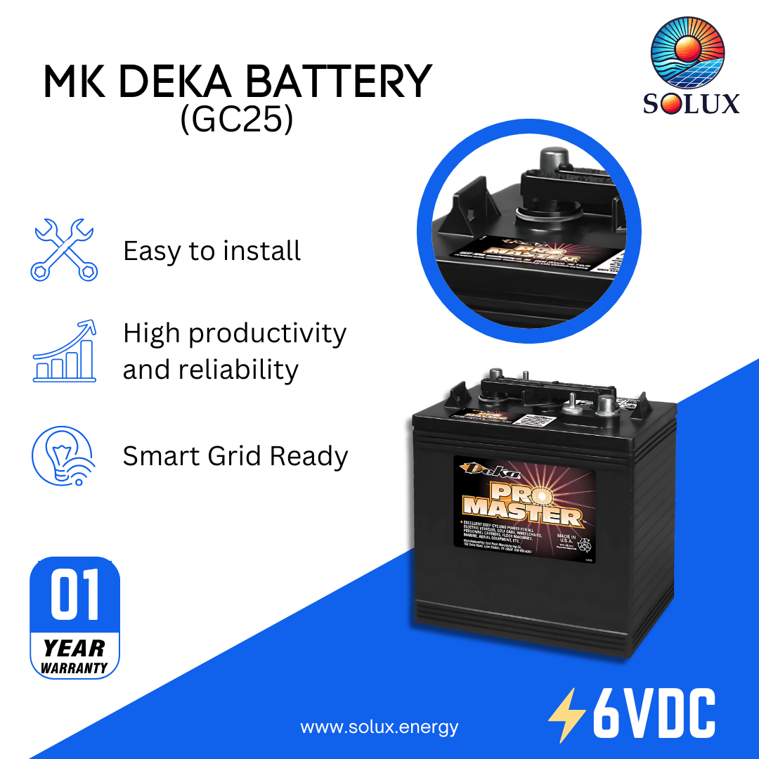 This is an image of MK Deka 6 Volt Golf Cart Battery FLA GC25